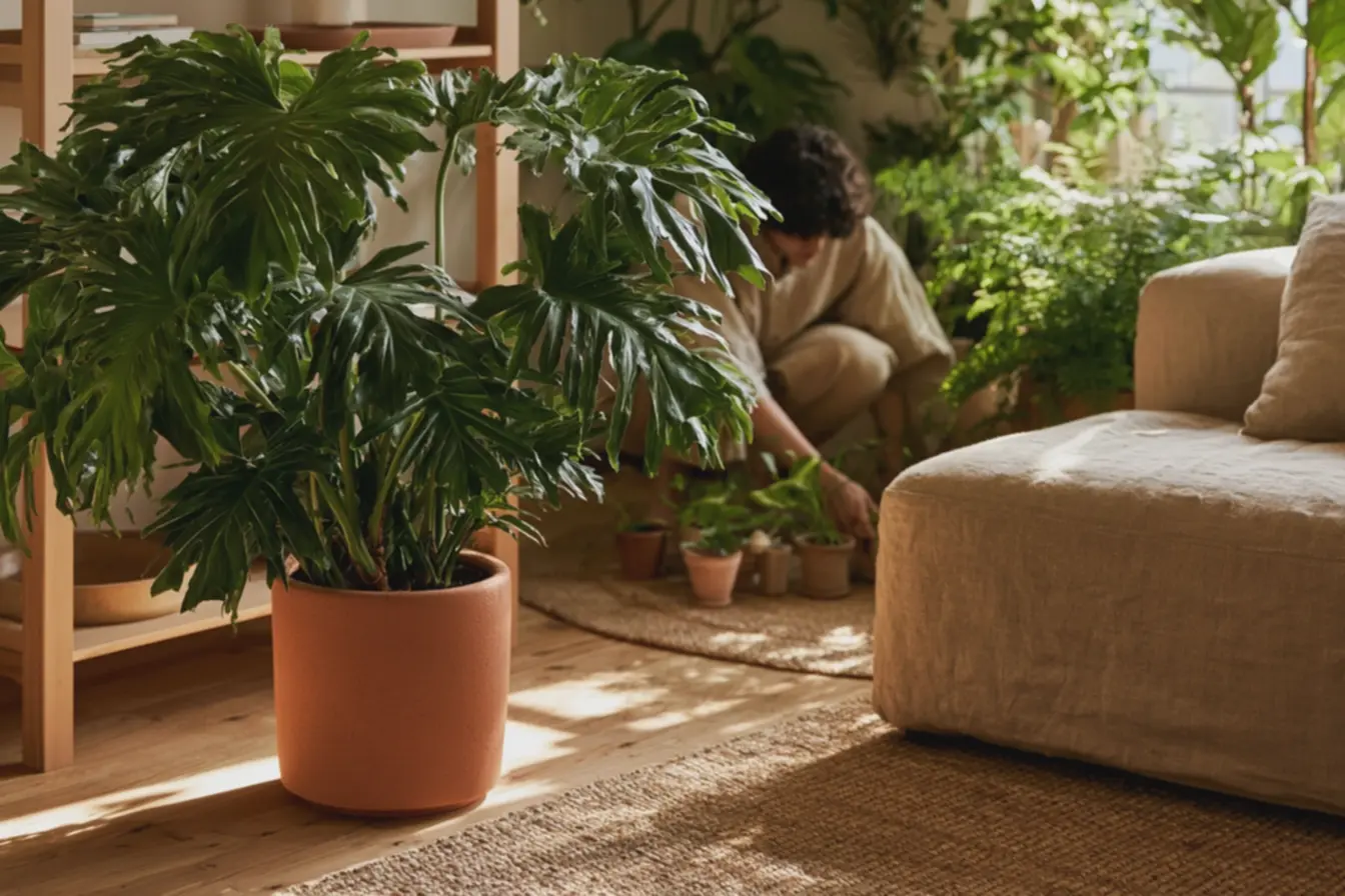 arranjo-equilibrado-de-plantas-em-sala-pequena-com-vaso-de-peperomia-e-costelade-adao-em-rack-de-madeira-prateleira-com-poucos-livros-e-tapete-de-sisal Decoração com plantas: ideias práticas para integrar verde sem exageros arranjo-equilibrado-de-plantas-em-sala-pequena-com-vaso-de-peperomia-e-costelade-adao-em-rack-de-madeira-prateleira-com-poucos-livros-e-tapete-de-sisal Decoração com plantas: ideias práticas para integrar verde sem exageros
