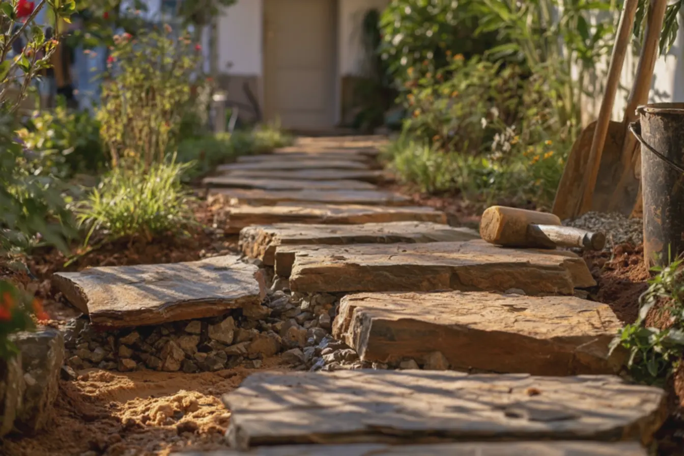 caminho-de-jardim-em-construcao-com-placas-de-quartzito-irregulares-elevadasmostrando-base-de-pedra-britada-e-areia Lindos caminhos floridos no seu jardim podem trazer encanto e delicadeza pra casa caminho-de-jardim-em-construcao-com-placas-de-quartzito-irregulares-elevadasmostrando-base-de-pedra-britada-e-areia Lindos caminhos floridos no seu jardim podem trazer encanto e delicadeza pra casa