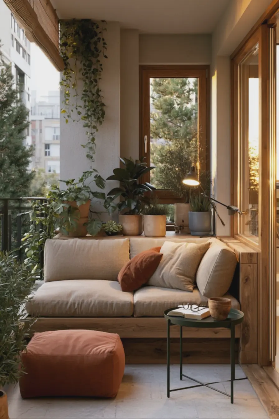 canto-de-leitura-em-varanda-estreita-com-banco-de-madeira-almofada-bege-e-luzquente-de-luminaria-de-piso Sala analógica: como criar em casa um espaço bonito para viver longe das telas canto-de-leitura-em-varanda-estreita-com-banco-de-madeira-almofada-bege-e-luzquente-de-luminaria-de-piso Sala analógica: como criar em casa um espaço bonito para viver longe das telas
