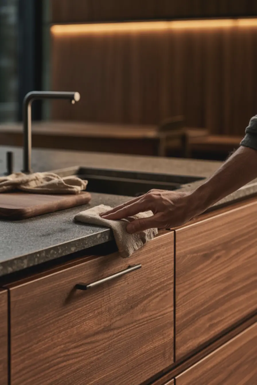 detalhes-de-textura-da-madeira-nogueira-e-acabamento-refinado-da-bancada-dequartzo-ao-lado-da-pia-inox A cozinha branca está perdendo espaço para esta escolha muito mais acolhedora detalhes-de-textura-da-madeira-nogueira-e-acabamento-refinado-da-bancada-dequartzo-ao-lado-da-pia-inox A cozinha branca está perdendo espaço para esta escolha muito mais acolhedora