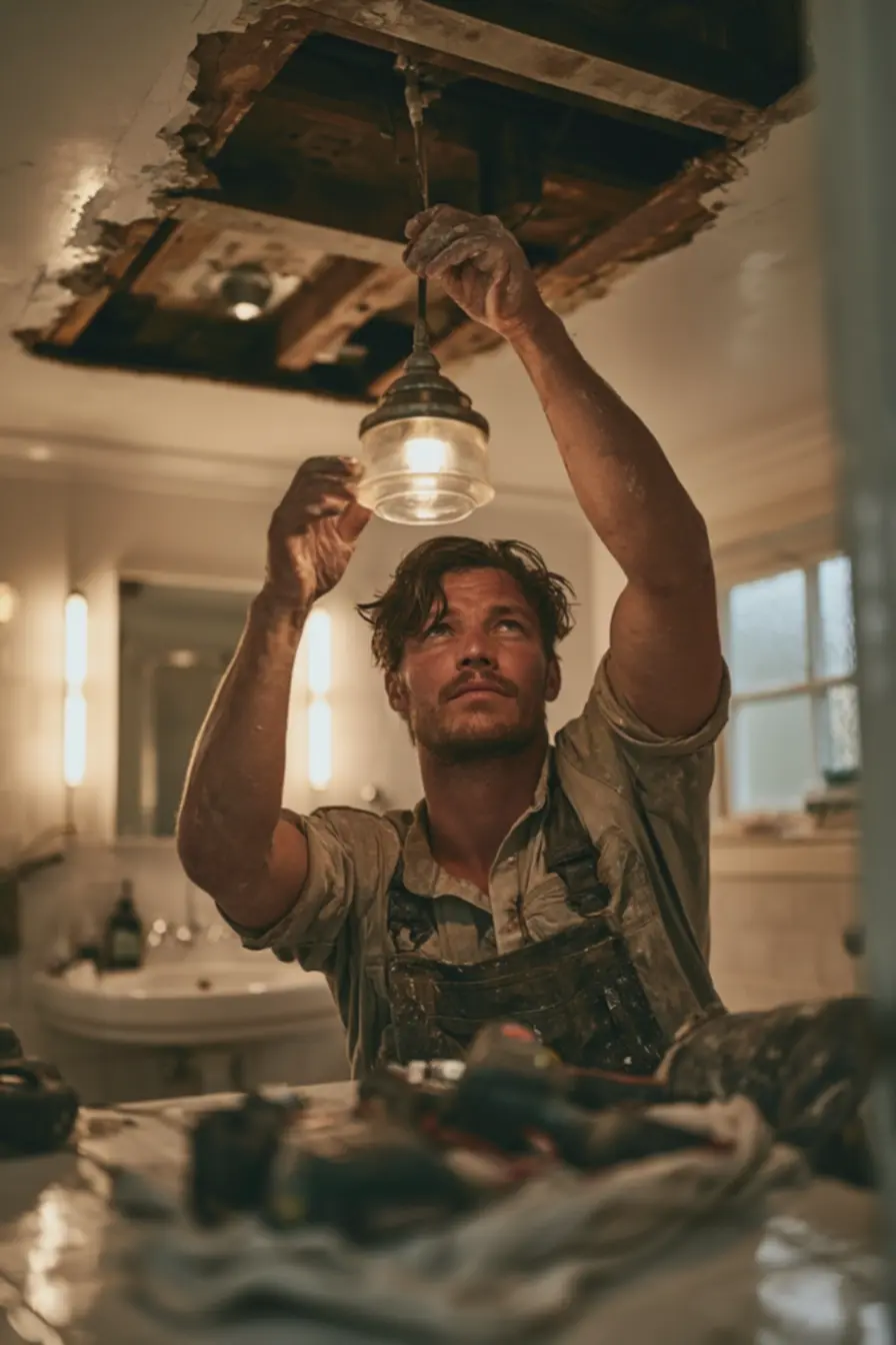 eletricista-fixando-suporte-reforcado-para-pendente-no-teto-com-estrutura-amostra-durante-reforma-de-banheiro Lustres na decoração: detalhes que poucos percebem e fazem toda a diferença eletricista-fixando-suporte-reforcado-para-pendente-no-teto-com-estrutura-amostra-durante-reforma-de-banheiro Lustres na decoração: detalhes que poucos percebem e fazem toda a diferença