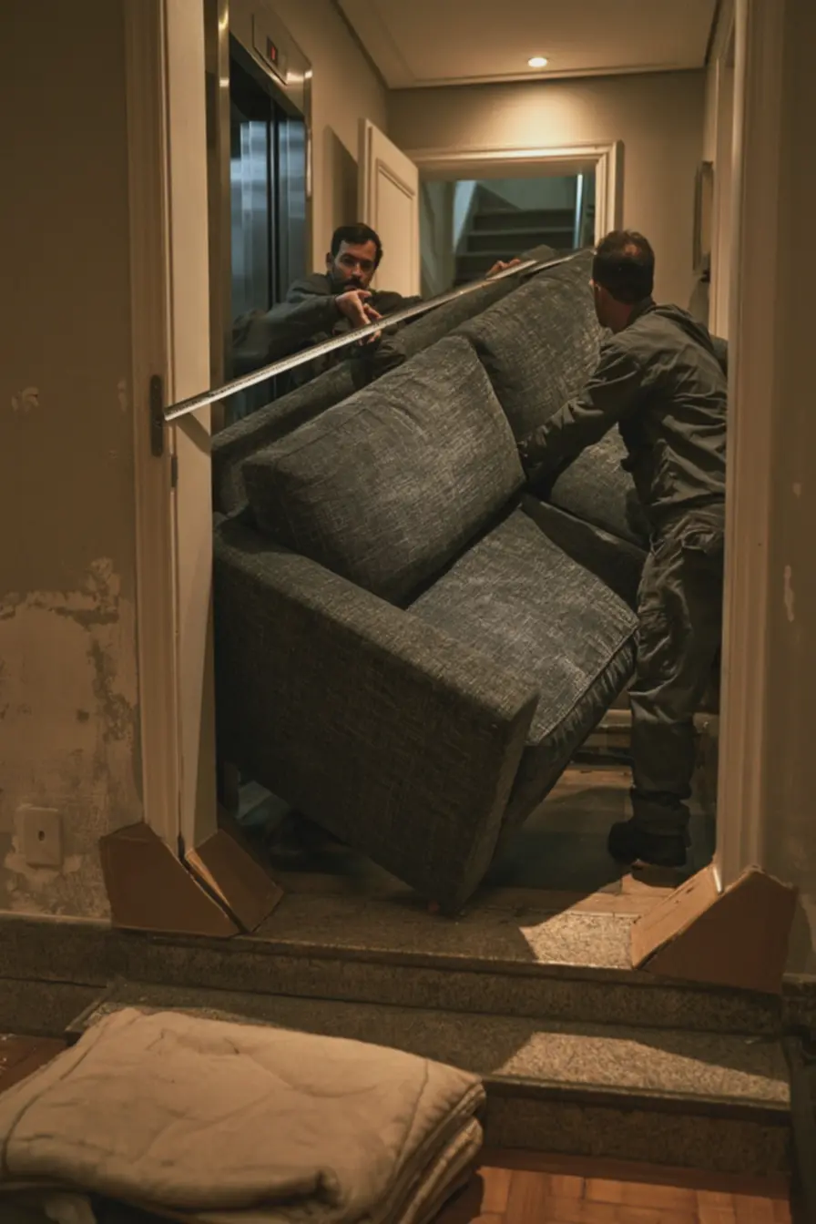 entrega-de-sofa-cinza-chenille-sendo-feita-na-entrada-de-apartamento-com-acessoestreito Não é somente o tamanho: Como escolher bem o sofá para sala pequena? entrega-de-sofa-cinza-chenille-sendo-feita-na-entrada-de-apartamento-com-acessoestreito Não é somente o tamanho: Como escolher bem o sofá para sala pequena?