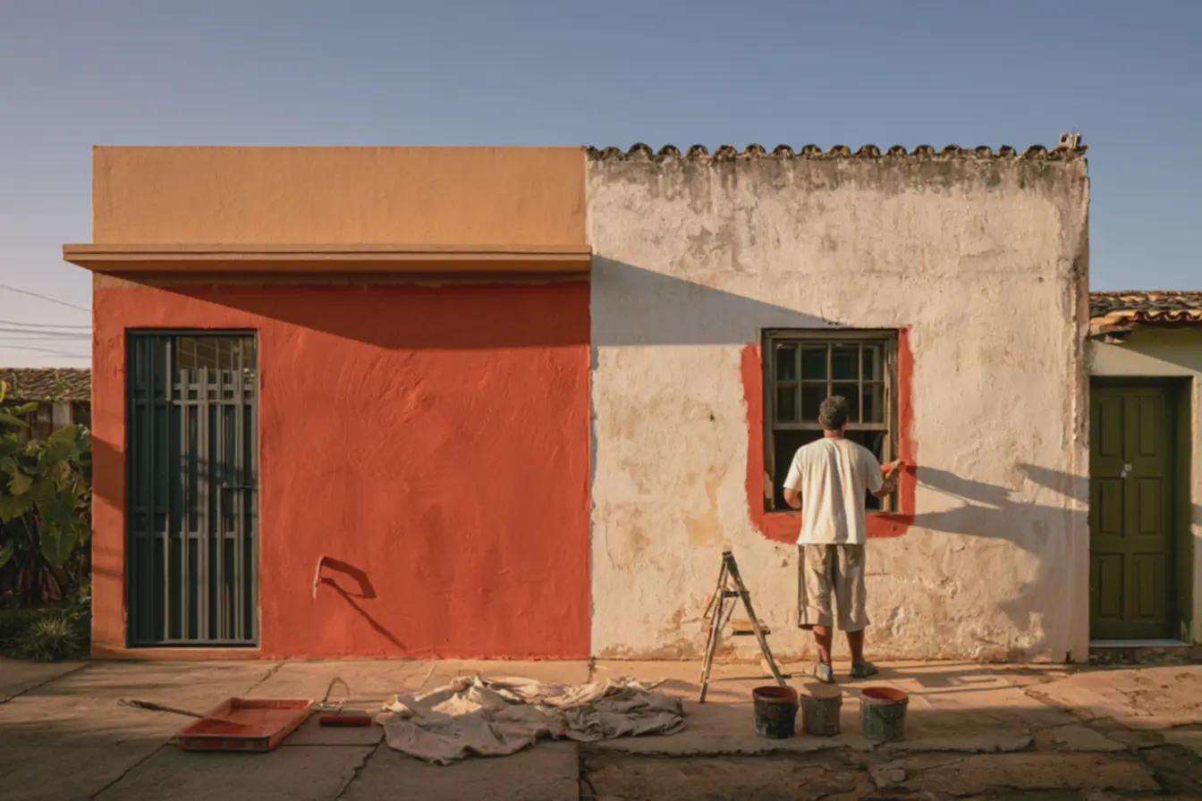 fachada-de-casa-brasileira-sendo-pintada-com-terracota-suave-transformando-aaparencia-externa As cores para fachada de casa mudaram completamente, e foi pra melhor. fachada-de-casa-brasileira-sendo-pintada-com-terracota-suave-transformando-aaparencia-externa As cores para fachada de casa mudaram completamente, e foi pra melhor.