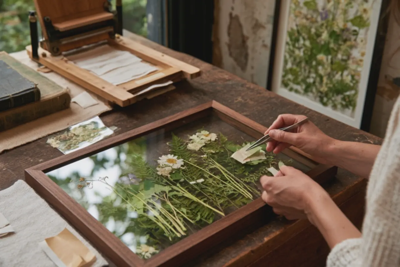 ferramentas-para-criacao-de-herbario-incluindo-prensa-de-madeira-aberta-papeisabsorventes-e-exemplares-botanicos-frageis-sobre-mesa-de-trabalho Flores prensadas saíram do caderno e foram para a parede: como montar um herbário bonito ferramentas-para-criacao-de-herbario-incluindo-prensa-de-madeira-aberta-papeisabsorventes-e-exemplares-botanicos-frageis-sobre-mesa-de-trabalho Flores prensadas saíram do caderno e foram para a parede: como montar um herbário bonito