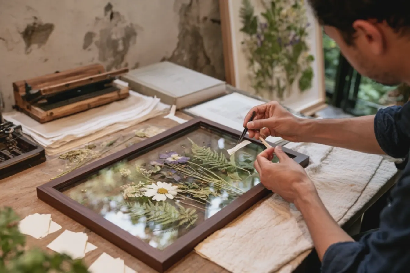 quadro-finalizado-de-herbario-com-flores-prensadas-apoiado-em-parede-de-rebocomostrando-transformacao-das-plantas-naturais-em-obra-de-arte-preservada Flores prensadas saíram do caderno e foram para a parede: como montar um herbário bonito quadro-finalizado-de-herbario-com-flores-prensadas-apoiado-em-parede-de-rebocomostrando-transformacao-das-plantas-naturais-em-obra-de-arte-preservada Flores prensadas saíram do caderno e foram para a parede: como montar um herbário bonito