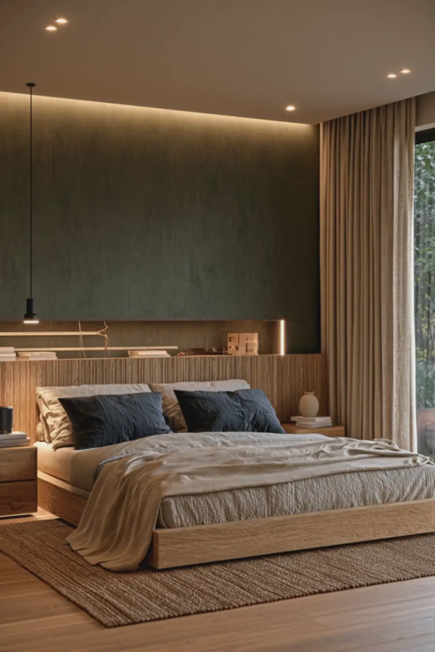 quarto-compacto-com-pe-direito-baixo-decorado-com-faixa-verde-salvia-no-teto-eparedes-em-acabamento-fosco A parede mais esquecida da casa virou protagonista: como decorar o teto sem errar quarto-compacto-com-pe-direito-baixo-decorado-com-faixa-verde-salvia-no-teto-eparedes-em-acabamento-fosco A parede mais esquecida da casa virou protagonista: como decorar o teto sem errar