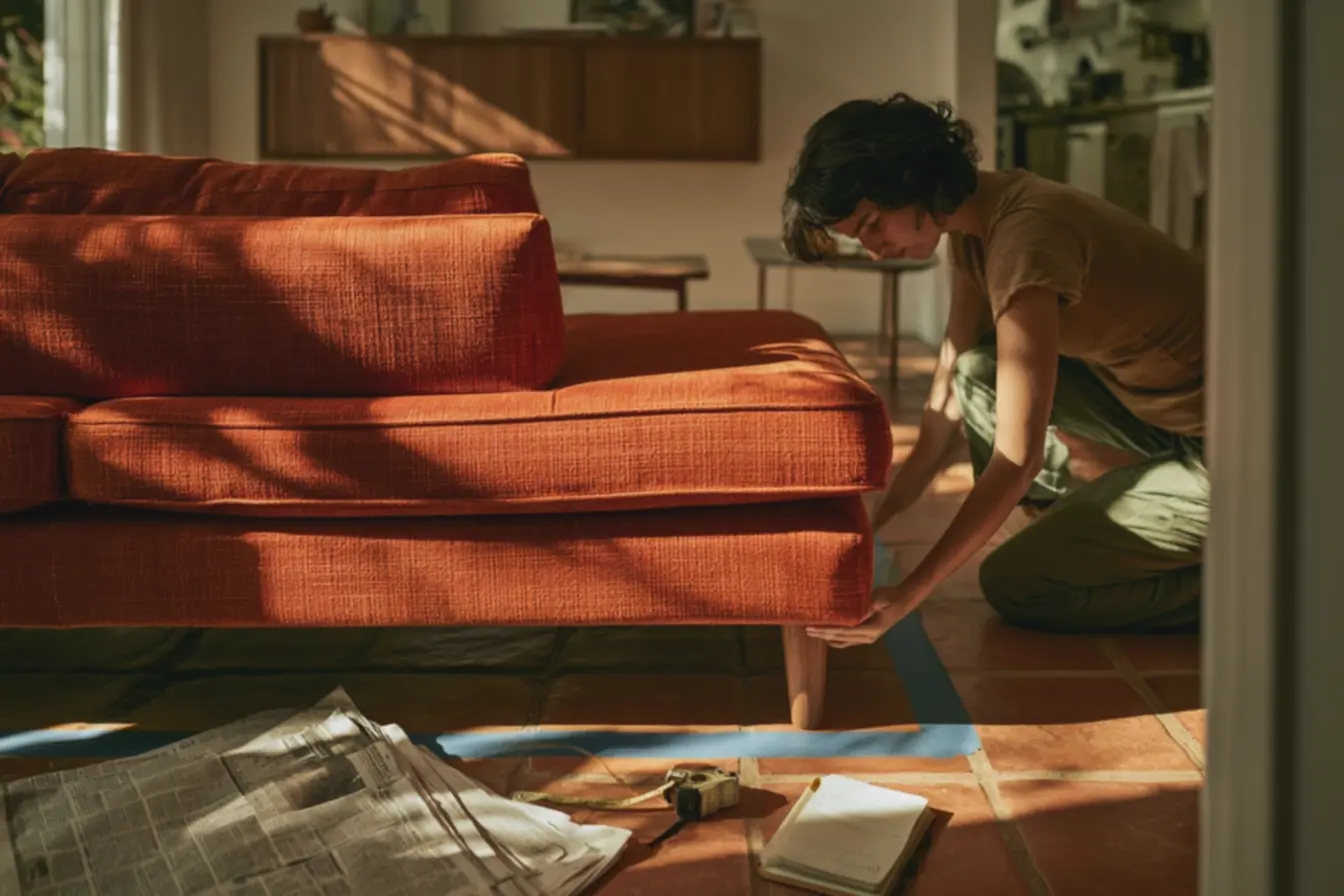 sala-de-estar-compacta-brasileira-com-sofa-dois-lugares-cor-ferrugem-e-marcacaono-chao-para-verificar-espaco Não é somente o tamanho: Como escolher bem o sofá para sala pequena? sala-de-estar-compacta-brasileira-com-sofa-dois-lugares-cor-ferrugem-e-marcacaono-chao-para-verificar-espaco Não é somente o tamanho: Como escolher bem o sofá para sala pequena?