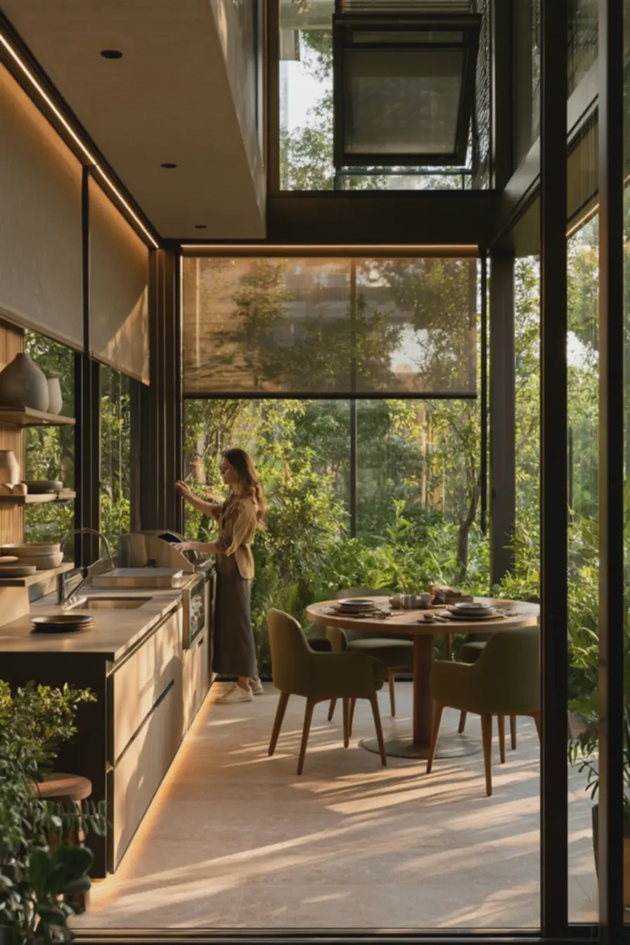 varanda-gourmet-compacta-com-envidracamento-e-bancada-linear-com-churrasqueira-epia-em-madeira-clara Área gourmet fechada com vidro vira um novo ambiente da casa: veja como decorar varanda-gourmet-compacta-com-envidracamento-e-bancada-linear-com-churrasqueira-epia-em-madeira-clara Área gourmet fechada com vidro vira um novo ambiente da casa: veja como decorar