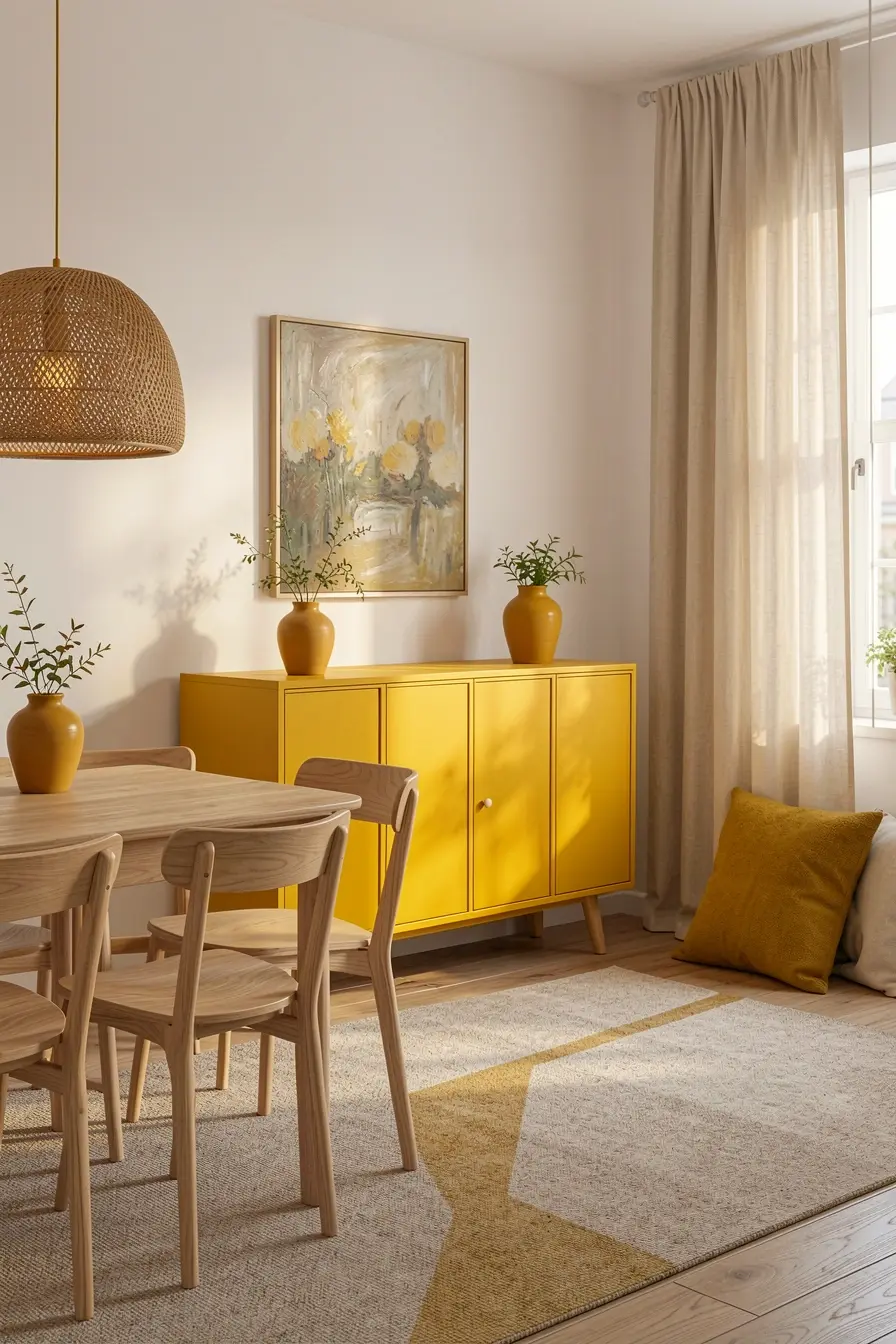aparador-amarelo-mostarda-conectado-a-pequenos-detalhes-de-cor-em-sala-de-jantar-neutra Quando o móvel colorido vira protagonista, paredes e tecidos pedem outro papel aparador-amarelo-mostarda-conectado-a-pequenos-detalhes-de-cor-em-sala-de-jantar-neutra Quando o móvel colorido vira protagonista, paredes e tecidos pedem outro papel