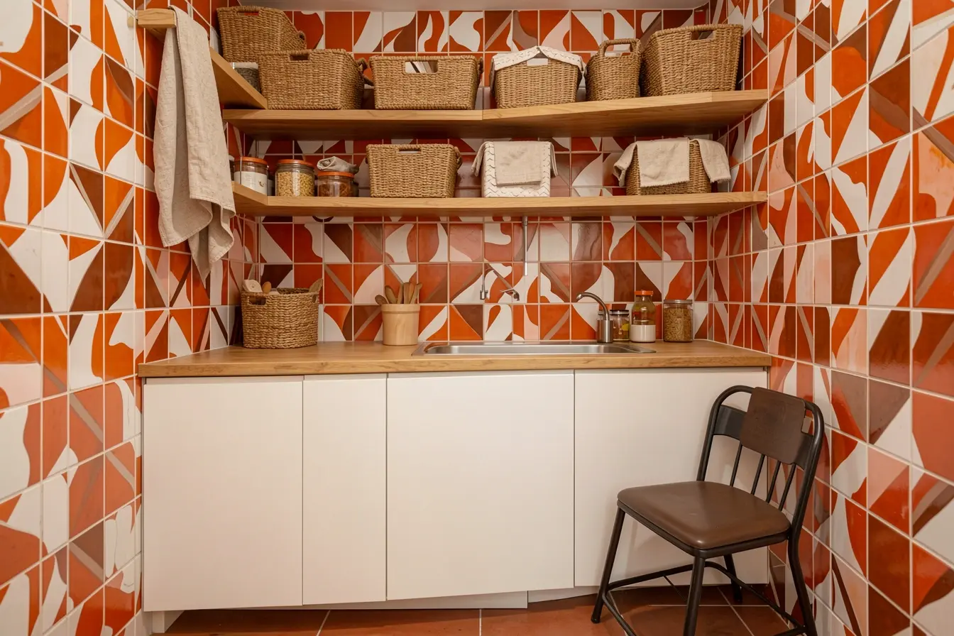 area-de-servico-com-azulejos-geometricos-dos-anos-60-armarios-atuais-madeira-natural-e-metal-escuro Azulejos dos anos 60 com móveis atuais: combinações que equilibram o retrô area-de-servico-com-azulejos-geometricos-dos-anos-60-armarios-atuais-madeira-natural-e-metal-escuro Azulejos dos anos 60 com móveis atuais: combinações que equilibram o retrô
