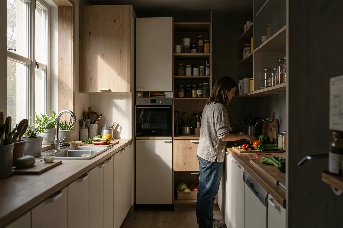 armario-alto-libera-o-piso-mas-bloqueia-a-luz-e-pesa-visualmente-em-cozinha-pequena Na cozinha pequena, os móveis que ajudam também podem apertar o ambiente armario-alto-libera-o-piso-mas-bloqueia-a-luz-e-pesa-visualmente-em-cozinha-pequena Na cozinha pequena, os móveis que ajudam também podem apertar o ambiente