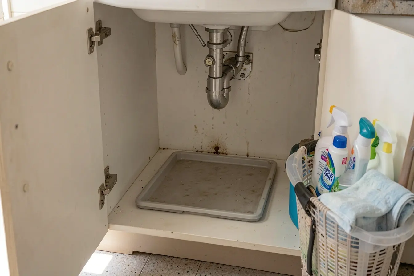 armario-sob-a-pia-com-bandeja-removivel-apos-vazamento-e-produtos-protegidos-da-agua-junto-aos-canos O que guardar no armário sob a pia para ganhar espaço sem criar nova bagunça armario-sob-a-pia-com-bandeja-removivel-apos-vazamento-e-produtos-protegidos-da-agua-junto-aos-canos O que guardar no armário sob a pia para ganhar espaço sem criar nova bagunça