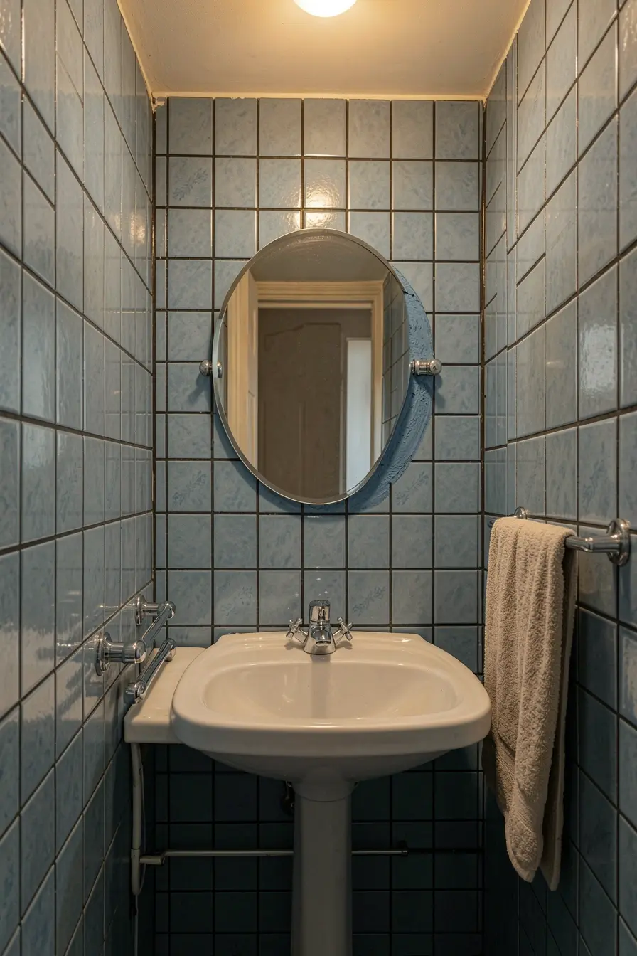 banheiro-pequeno-com-azulejo-azul-retro-e-contraste-entre-rejunte-escuro-pesado-e-rejunte-semelhante-ao-revestimento A cor do rejunte pode envelhecer ou renovar o azulejo retrô na decoração banheiro-pequeno-com-azulejo-azul-retro-e-contraste-entre-rejunte-escuro-pesado-e-rejunte-semelhante-ao-revestimento A cor do rejunte pode envelhecer ou renovar o azulejo retrô na decoração