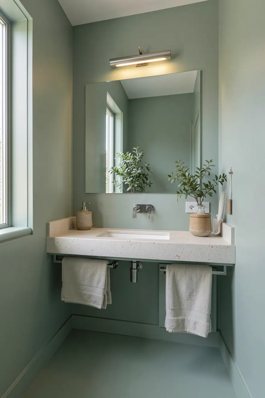 banheiro-pequeno-verde-salvia-com-espelho-refletindo-luz-natural-madeira-clara-e-revestimento-visualmente-continuo Banheiro pequeno não precisa de azulejos brancos para parecer maior e mais acolhedor banheiro-pequeno-verde-salvia-com-espelho-refletindo-luz-natural-madeira-clara-e-revestimento-visualmente-continuo Banheiro pequeno não precisa de azulejos brancos para parecer maior e mais acolhedor