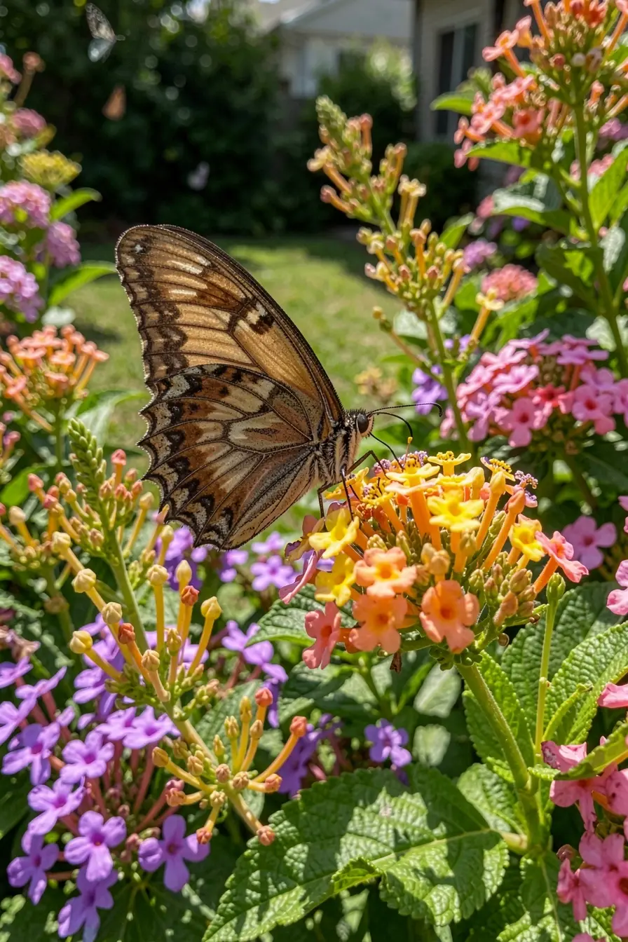 borboleta-alimentando-se-em-lantana-cercada-por-verbena-e-pentas-coloridas Flores para jardim que atraem borboletas e deixam o paisagismo mais vivo borboleta-alimentando-se-em-lantana-cercada-por-verbena-e-pentas-coloridas Flores para jardim que atraem borboletas e deixam o paisagismo mais vivo