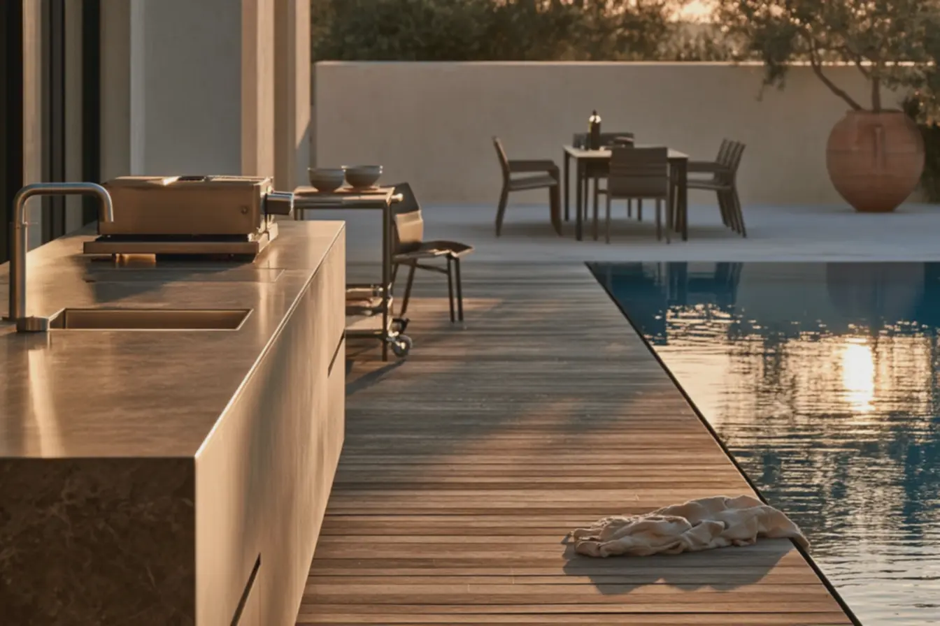 circulacao-livre-entre-bancada-gourmet-e-piscina-com-carrinho-de-servico-e-mesaredonda-com-cadeiras Sua área gourmet com piscina pode ficar linda e bem decorada se você usar essas dicas circulacao-livre-entre-bancada-gourmet-e-piscina-com-carrinho-de-servico-e-mesaredonda-com-cadeiras Sua área gourmet com piscina pode ficar linda e bem decorada se você usar essas dicas