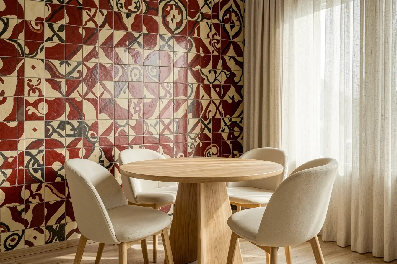 copa-contemporanea-com-azulejos-geometricos-vermelhos-dos-anos-60-mesa-de-madeira-e-cadeiras-curvas Azulejos dos anos 60 com móveis atuais: combinações que equilibram o retrô copa-contemporanea-com-azulejos-geometricos-vermelhos-dos-anos-60-mesa-de-madeira-e-cadeiras-curvas Azulejos dos anos 60 com móveis atuais: combinações que equilibram o retrô