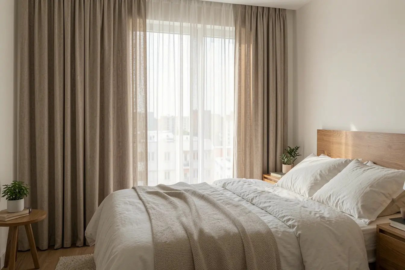 cortina-dupla-protege-o-quarto-do-calor-e-preserva-luz-suave-e-privacidade Cortinas e persianas certas ajudam a conter a variação térmica sem escurecer a casa cortina-dupla-protege-o-quarto-do-calor-e-preserva-luz-suave-e-privacidade Cortinas e persianas certas ajudam a conter a variação térmica sem escurecer a casa