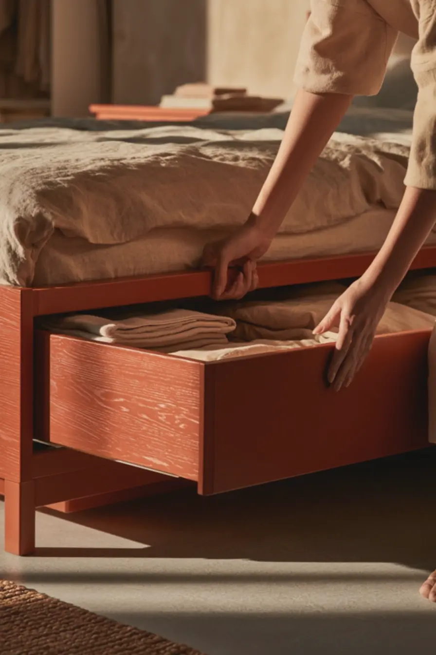 design-pratico-de-cama-com-estrutura-em-tons-terrosos-e-gaveta-para-organizaritens-em-casa-pequena O móvel que faz duas coisas está ganhando espaço nas casas menores design-pratico-de-cama-com-estrutura-em-tons-terrosos-e-gaveta-para-organizaritens-em-casa-pequena O móvel que faz duas coisas está ganhando espaço nas casas menores