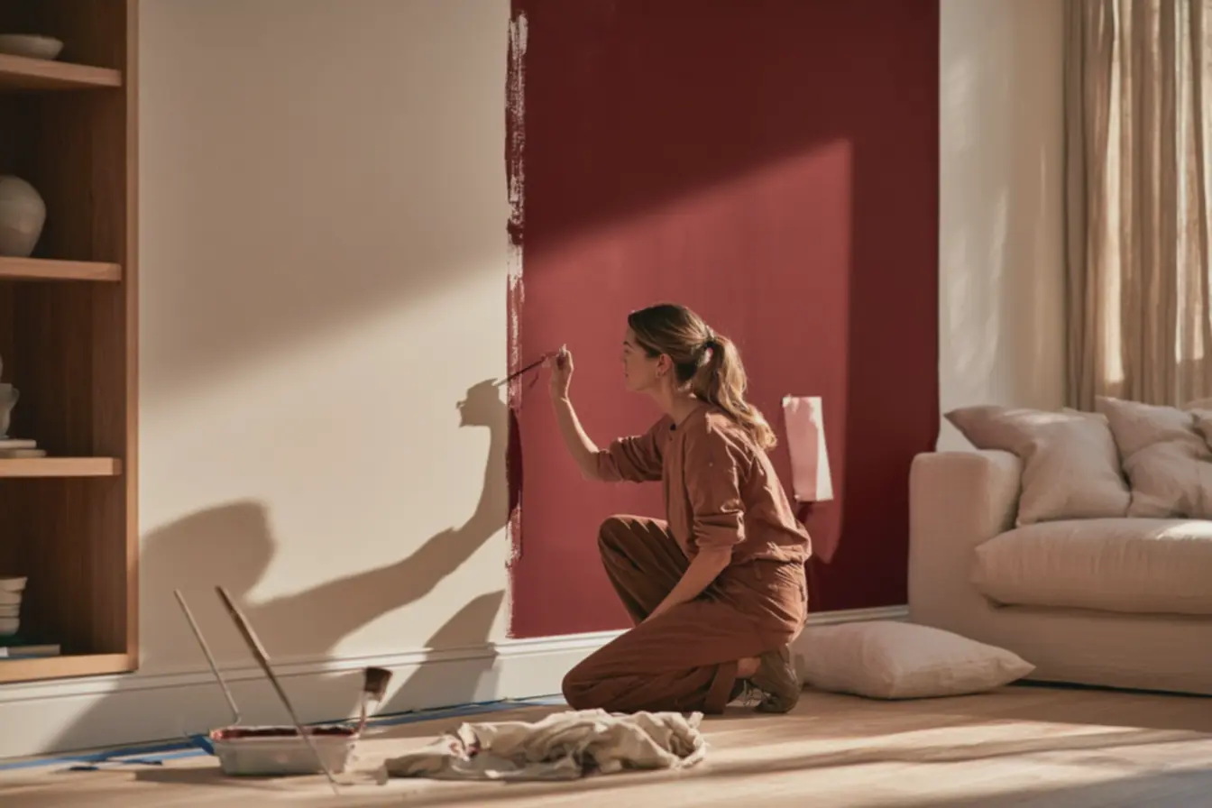 detalhe-da-pintura-marsala-como-ponto-focal-em-ambiente-com-sofa-clarinho-eiluminacao-suave Exemplos de decoração marsala que encantam pela beleza e elegância detalhe-da-pintura-marsala-como-ponto-focal-em-ambiente-com-sofa-clarinho-eiluminacao-suave Exemplos de decoração marsala que encantam pela beleza e elegância