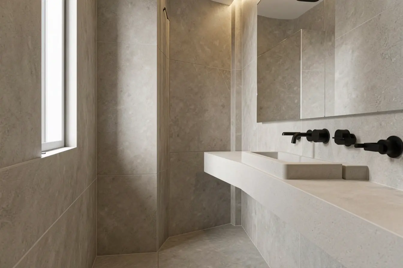 detalhe-de-banheiro-pequeno-greige-com-rejunte-discreto-e-revestimento-continuo-entre-parede-piso-e-nicho Banheiro pequeno não precisa de azulejos brancos para parecer maior e mais acolhedor detalhe-de-banheiro-pequeno-greige-com-rejunte-discreto-e-revestimento-continuo-entre-parede-piso-e-nicho Banheiro pequeno não precisa de azulejos brancos para parecer maior e mais acolhedor