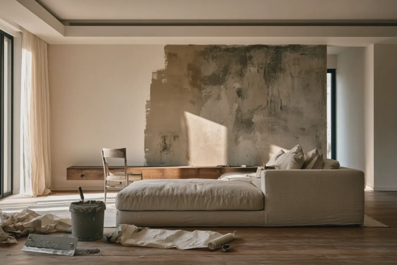 detalhes-de-materiais-para-parede-com-textura-cimento-e-ferramentas-de-pinturaem-sala-contemporanea A parede lisa está ganhando concorrência: texturas voltaram à decoração detalhes-de-materiais-para-parede-com-textura-cimento-e-ferramentas-de-pinturaem-sala-contemporanea A parede lisa está ganhando concorrência: texturas voltaram à decoração