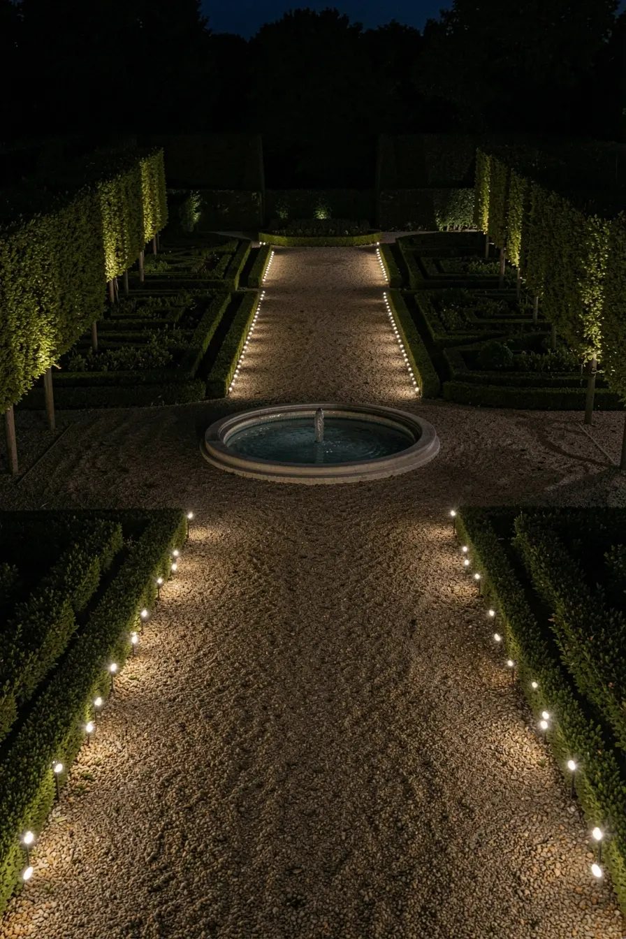 eixo-iluminado-de-jardim-frances-com-pontos-de-luz-simetricos-canteiros-geometricos-e-fonte-central Quando escurece, a simetria do jardim francês pede uma iluminação cuidadosa eixo-iluminado-de-jardim-frances-com-pontos-de-luz-simetricos-canteiros-geometricos-e-fonte-central Quando escurece, a simetria do jardim francês pede uma iluminação cuidadosa