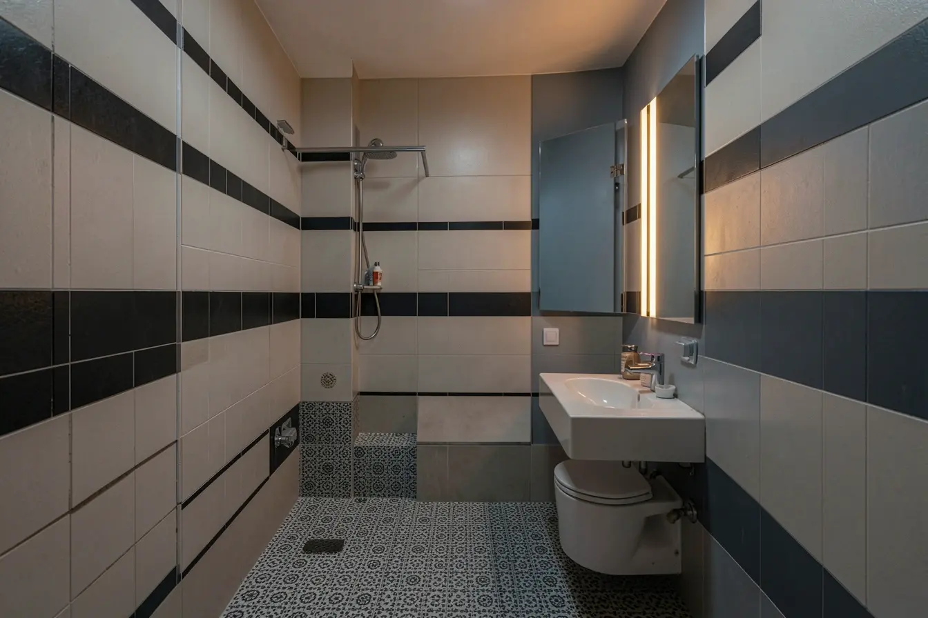 erros-que-fazem-banheiro-pequeno-parecer-menor-com-faixas-horizontais-estampas-miudas-e-rejunte-contrastante Banheiro pequeno não precisa de azulejos brancos para parecer maior e mais acolhedor erros-que-fazem-banheiro-pequeno-parecer-menor-com-faixas-horizontais-estampas-miudas-e-rejunte-contrastante Banheiro pequeno não precisa de azulejos brancos para parecer maior e mais acolhedor