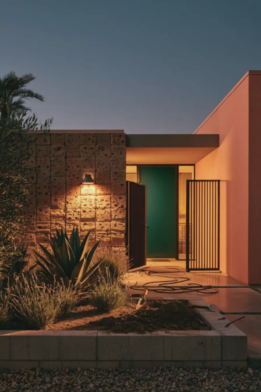 fachada-com-parede-coral-claro-e-blocos-vazados-em-estilo-moderno-combinando-luznatural-e-artificial Casa pequena, fachada marcante: 8 truques que fazem a frente parecer muito mais interessante fachada-com-parede-coral-claro-e-blocos-vazados-em-estilo-moderno-combinando-luznatural-e-artificial Casa pequena, fachada marcante: 8 truques que fazem a frente parecer muito mais interessante
