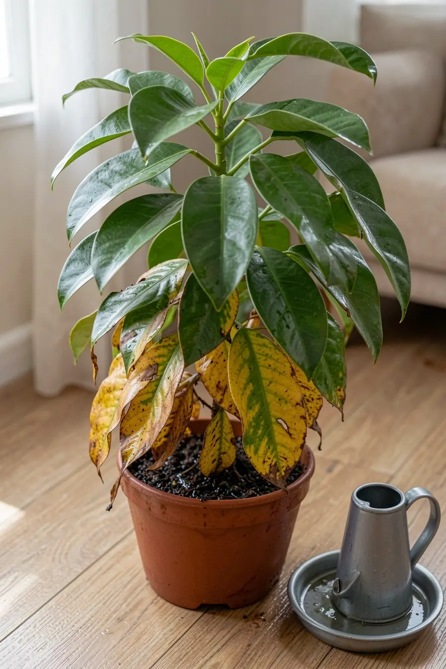 ficus-com-folhas-inferiores-amareladas-e-agua-acumulada-apos-rega-excessiva Folhas que mudam de cor: o que a planta revela sobre luz e cuidados ficus-com-folhas-inferiores-amareladas-e-agua-acumulada-apos-rega-excessiva Folhas que mudam de cor: o que a planta revela sobre luz e cuidados