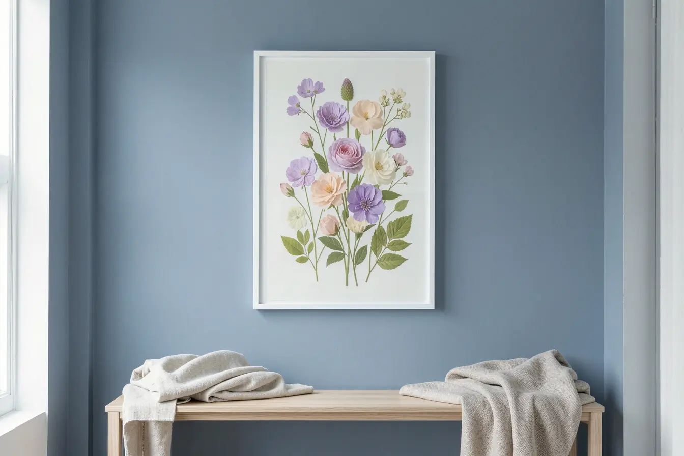 flores-prensadas-em-vidro-transparente-sem-tonalidade-combinando-com-parede-azul-acinzentada O vidro certo para flores prensadas preserva as cores e evita que a parede perca delicadeza flores-prensadas-em-vidro-transparente-sem-tonalidade-combinando-com-parede-azul-acinzentada O vidro certo para flores prensadas preserva as cores e evita que a parede perca delicadeza