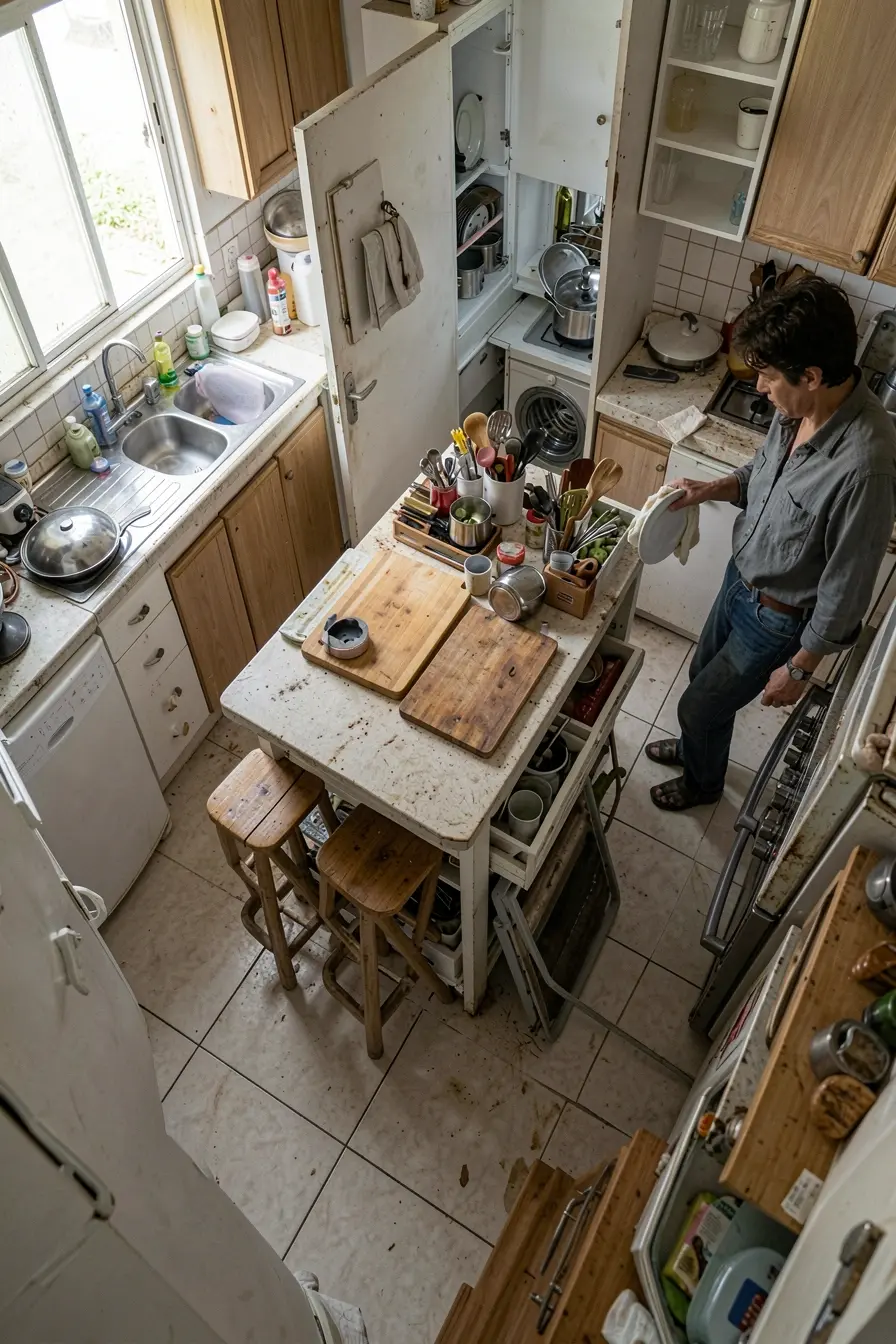 ilha-central-e-lava-loucas-aberta-bloqueiam-a-circulacao-em-cozinha-compacta Na cozinha pequena, os móveis que ajudam também podem apertar o ambiente ilha-central-e-lava-loucas-aberta-bloqueiam-a-circulacao-em-cozinha-compacta Na cozinha pequena, os móveis que ajudam também podem apertar o ambiente