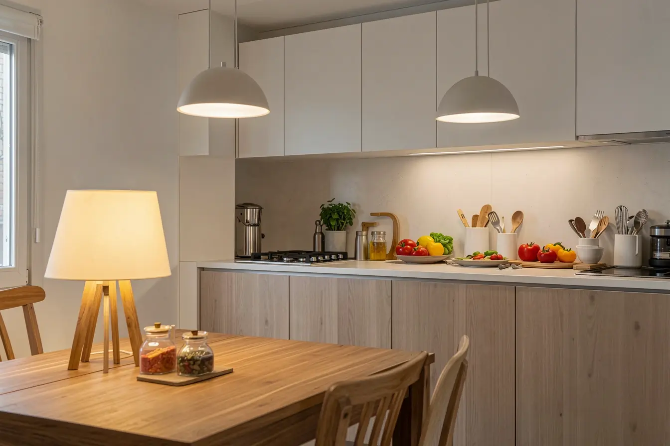 iluminacao-quente-na-mesa-e-luz-neutra-na-bancada-mostram-funcoes-diferentes-de-pequenos-abajures-na-cozinha Cúpulas, lâmpadas e tomadas: escolhas seguras para pequenos abajures na cozinha e no banheiro iluminacao-quente-na-mesa-e-luz-neutra-na-bancada-mostram-funcoes-diferentes-de-pequenos-abajures-na-cozinha Cúpulas, lâmpadas e tomadas: escolhas seguras para pequenos abajures na cozinha e no banheiro