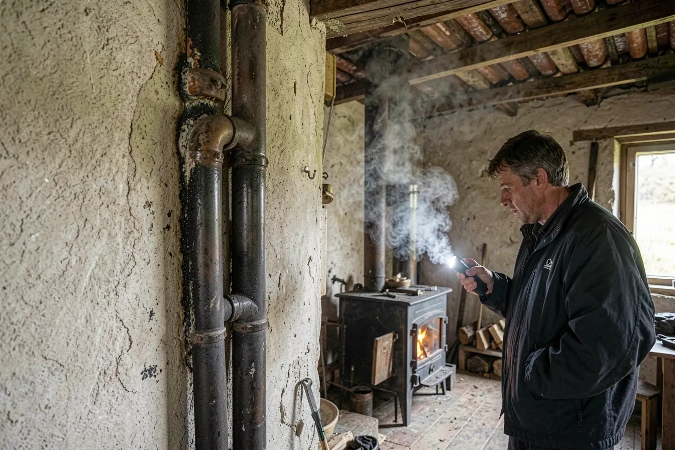 inspecao-do-caminho-da-fumaca-em-chamine-de-fogao-a-lenha-com-curvas-estreitas-e-fuligem-nas-emendas O caminho da fumaça explica o desempenho do fogão a lenha dentro de casa inspecao-do-caminho-da-fumaca-em-chamine-de-fogao-a-lenha-com-curvas-estreitas-e-fuligem-nas-emendas O caminho da fumaça explica o desempenho do fogão a lenha dentro de casa