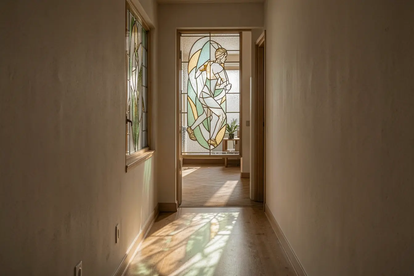 janela-interna-de-vitral-leva-luz-a-um-corredor-escuro-sem-comprometer-a-integracao-dos-ambientes Nem toda parede merece um vitral: os ambientes que valorizam luz e transparência janela-interna-de-vitral-leva-luz-a-um-corredor-escuro-sem-comprometer-a-integracao-dos-ambientes Nem toda parede merece um vitral: os ambientes que valorizam luz e transparência