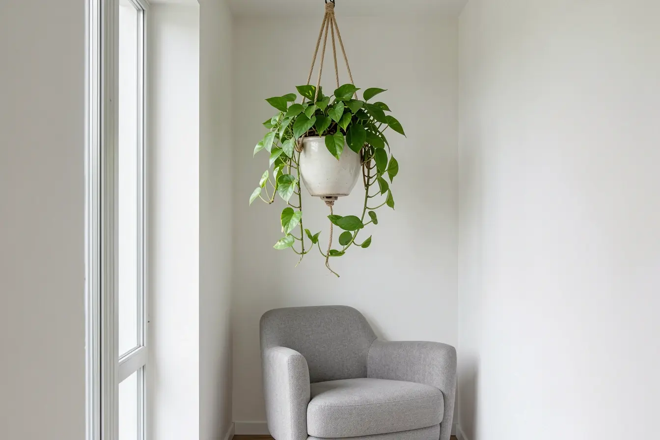jiboia-em-vaso-suspenso-libera-espaco-em-canto-estreito-proximo-a-janela O vaso certo para cada planta e o efeito dele na decoração jiboia-em-vaso-suspenso-libera-espaco-em-canto-estreito-proximo-a-janela O vaso certo para cada planta e o efeito dele na decoração