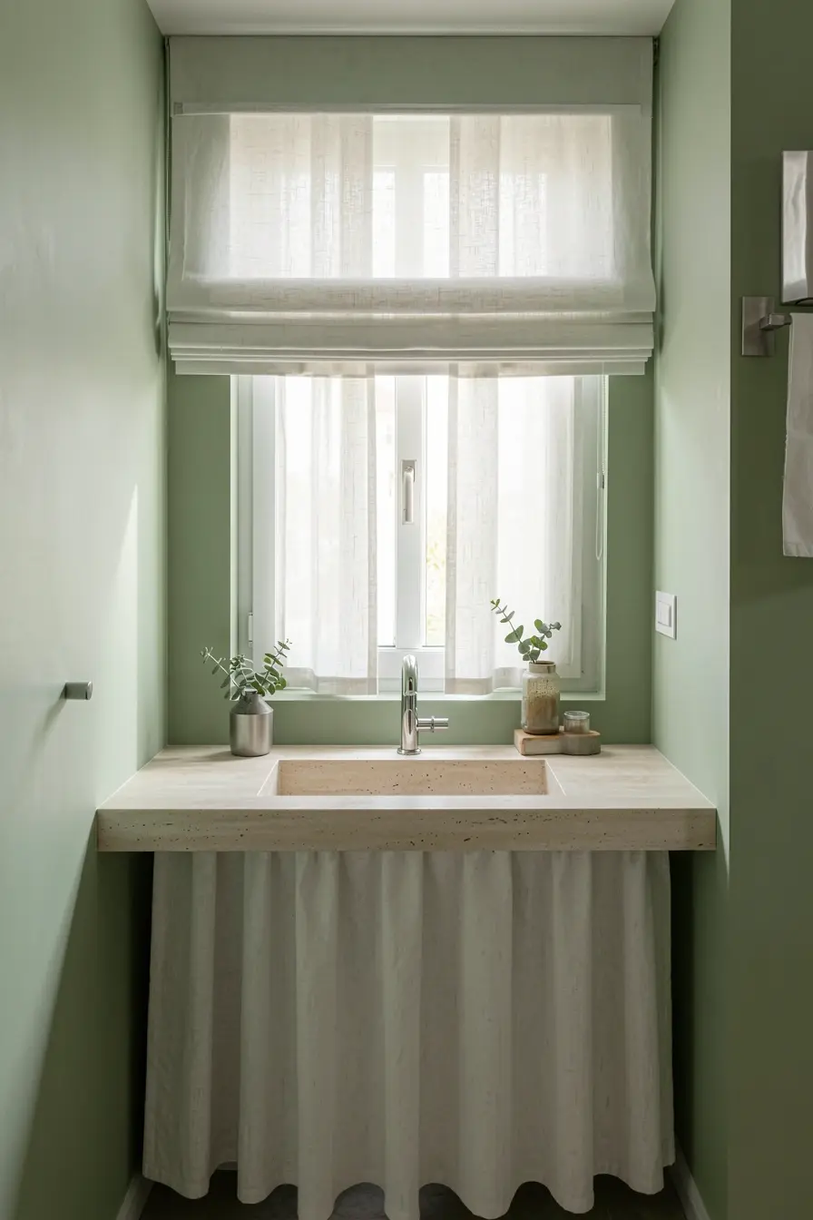 lavabo-pequeno-com-janela-equilibrada-por-cortina-bistro-de-linho-e-persiana-translucida Cortina-bistrô com persiana: o efeito visual da dupla em janelas pequenas lavabo-pequeno-com-janela-equilibrada-por-cortina-bistro-de-linho-e-persiana-translucida Cortina-bistrô com persiana: o efeito visual da dupla em janelas pequenas
