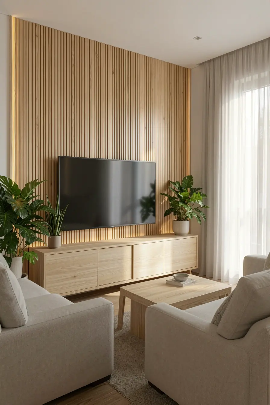 madeira-clara-e-ripas-espacadas-iluminando-uma-sala-pequena-com-pouca-luz-natural Painel de madeira em sala pequena: onde ele funciona sem pesar no ambiente madeira-clara-e-ripas-espacadas-iluminando-uma-sala-pequena-com-pouca-luz-natural Painel de madeira em sala pequena: onde ele funciona sem pesar no ambiente