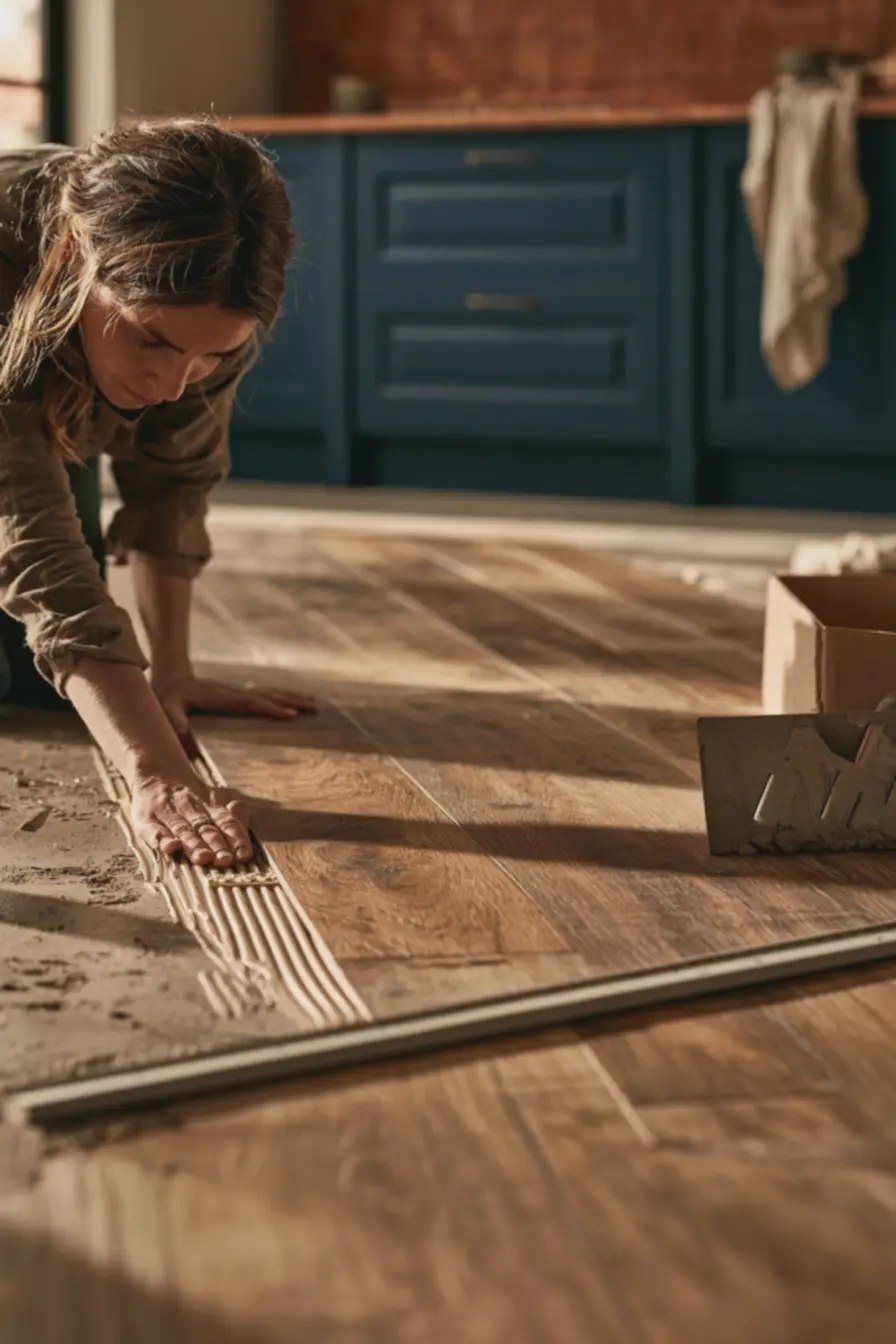 maos-femininas-pressionando-porcelanato-madeira-sobre-adesivo-em-cozinha-compiso-nivelado-e-espacadores-de-precisao Esse piso que imita madeira rústica tem dominado as decorações, e o motivo não é só estética maos-femininas-pressionando-porcelanato-madeira-sobre-adesivo-em-cozinha-compiso-nivelado-e-espacadores-de-precisao Esse piso que imita madeira rústica tem dominado as decorações, e o motivo não é só estética