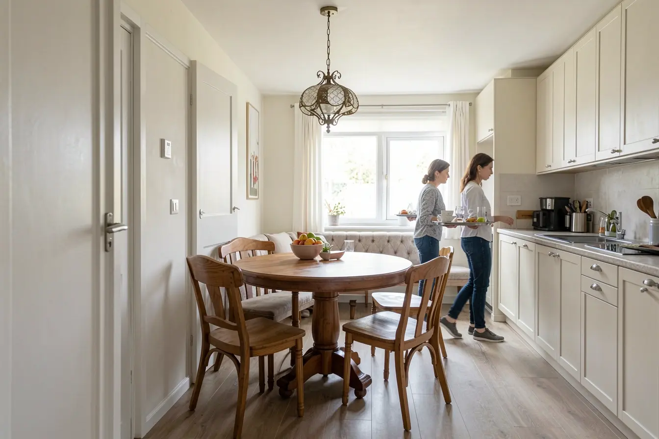 mesa-de-jantar-posicionada-diante-de-uma-porta-interrompendo-o-fluxo-entre-cozinha-e-sala-integrada Por que a decoração viral parece perfeita na foto, mas falha na planta da casa mesa-de-jantar-posicionada-diante-de-uma-porta-interrompendo-o-fluxo-entre-cozinha-e-sala-integrada Por que a decoração viral parece perfeita na foto, mas falha na planta da casa