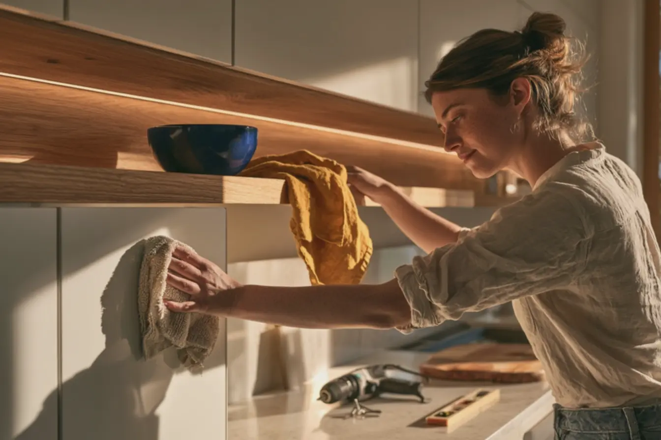 mulher-instalando-prateleira-de-madeira-de-carvalho-em-cozinha-branca-duranterenovacao Cozinha toda branca ainda vale a pena? O problema não é a cor, mas sim como ela é usada mulher-instalando-prateleira-de-madeira-de-carvalho-em-cozinha-branca-duranterenovacao Cozinha toda branca ainda vale a pena? O problema não é a cor, mas sim como ela é usada