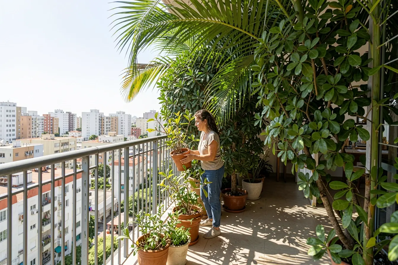 mulher-reorganiza-plantas-na-sacada-para-criar-privacidade-parcial-sem-bloquear-luz-e-vista Privacidade na sacada do apartamento: plantas que protegem sem fechar o ambiente mulher-reorganiza-plantas-na-sacada-para-criar-privacidade-parcial-sem-bloquear-luz-e-vista Privacidade na sacada do apartamento: plantas que protegem sem fechar o ambiente
