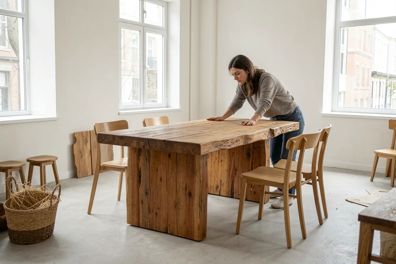 mulher-reorganiza-sala-urbana-com-mesa-de-madeira-bruta-como-unico-elemento-rustico-marcante Madeira bruta sem pesar: o equilíbrio que a decoração rústica pede na cidade mulher-reorganiza-sala-urbana-com-mesa-de-madeira-bruta-como-unico-elemento-rustico-marcante Madeira bruta sem pesar: o equilíbrio que a decoração rústica pede na cidade