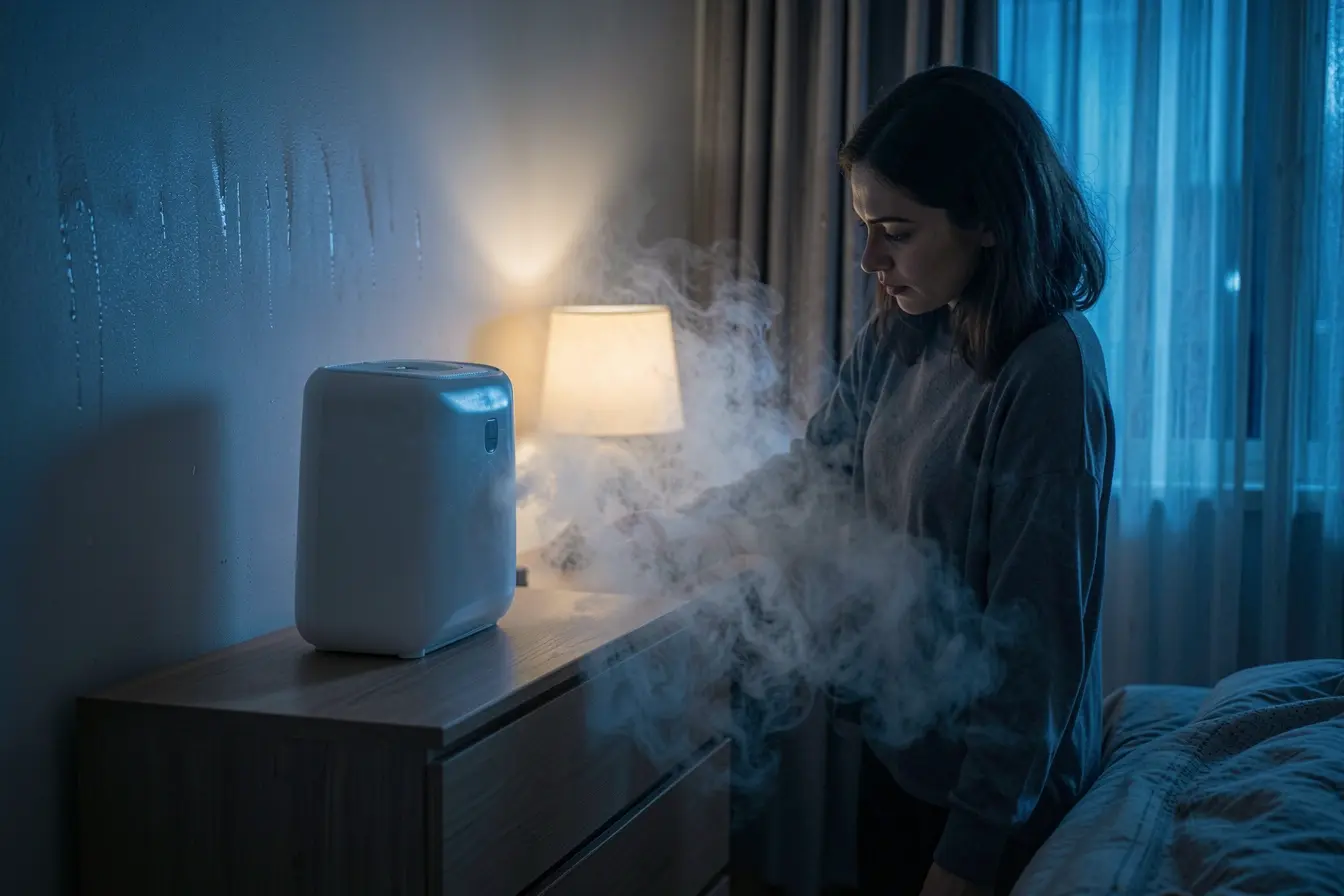 mulher-reposiciona-umidificador-para-longe-da-parede-e-da-cama-evitando-condensacao-e-mofo-no-quarto Onde colocar o umidificador no quarto para melhorar o ar sem favorecer o mofo mulher-reposiciona-umidificador-para-longe-da-parede-e-da-cama-evitando-condensacao-e-mofo-no-quarto Onde colocar o umidificador no quarto para melhorar o ar sem favorecer o mofo