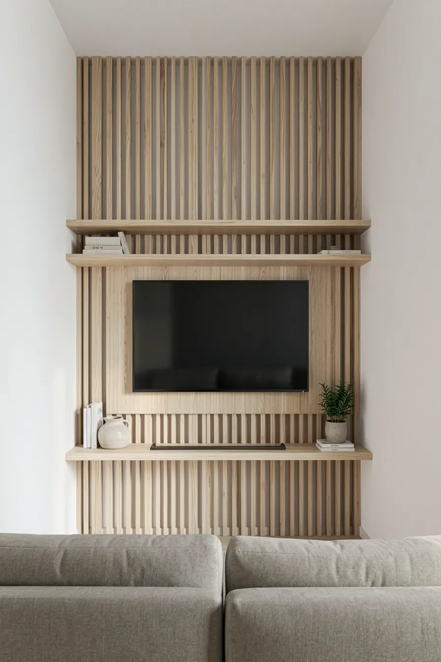painel-de-madeira-estreito-atras-da-televisao-em-sala-pequena-com-ripas-espacadas-e-circulacao-livre Painel de madeira em sala pequena: onde ele funciona sem pesar no ambiente painel-de-madeira-estreito-atras-da-televisao-em-sala-pequena-com-ripas-espacadas-e-circulacao-livre Painel de madeira em sala pequena: onde ele funciona sem pesar no ambiente