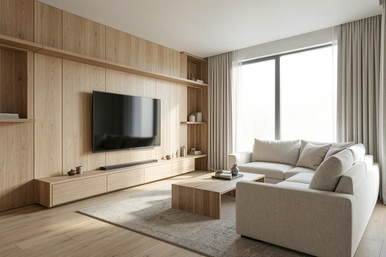 painel-de-madeira-ocupa-toda-a-parede-da-televisao-em-sala-ampla-com-moveis-equilibrados Painel de madeira na sala: o tamanho pode valorizar ou sufocar o ambiente painel-de-madeira-ocupa-toda-a-parede-da-televisao-em-sala-ampla-com-moveis-equilibrados Painel de madeira na sala: o tamanho pode valorizar ou sufocar o ambiente