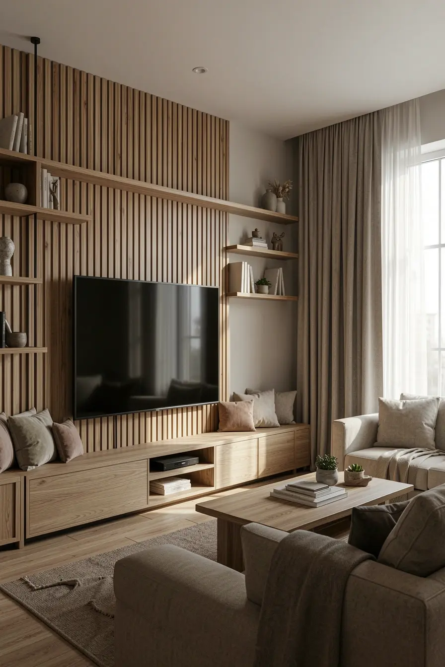 painel-horizontal-de-madeira-com-parede-livre-e-luz-natural-equilibra-televisao-rack-e-sofa Painel de madeira na sala: o tamanho pode valorizar ou sufocar o ambiente painel-horizontal-de-madeira-com-parede-livre-e-luz-natural-equilibra-televisao-rack-e-sofa Painel de madeira na sala: o tamanho pode valorizar ou sufocar o ambiente