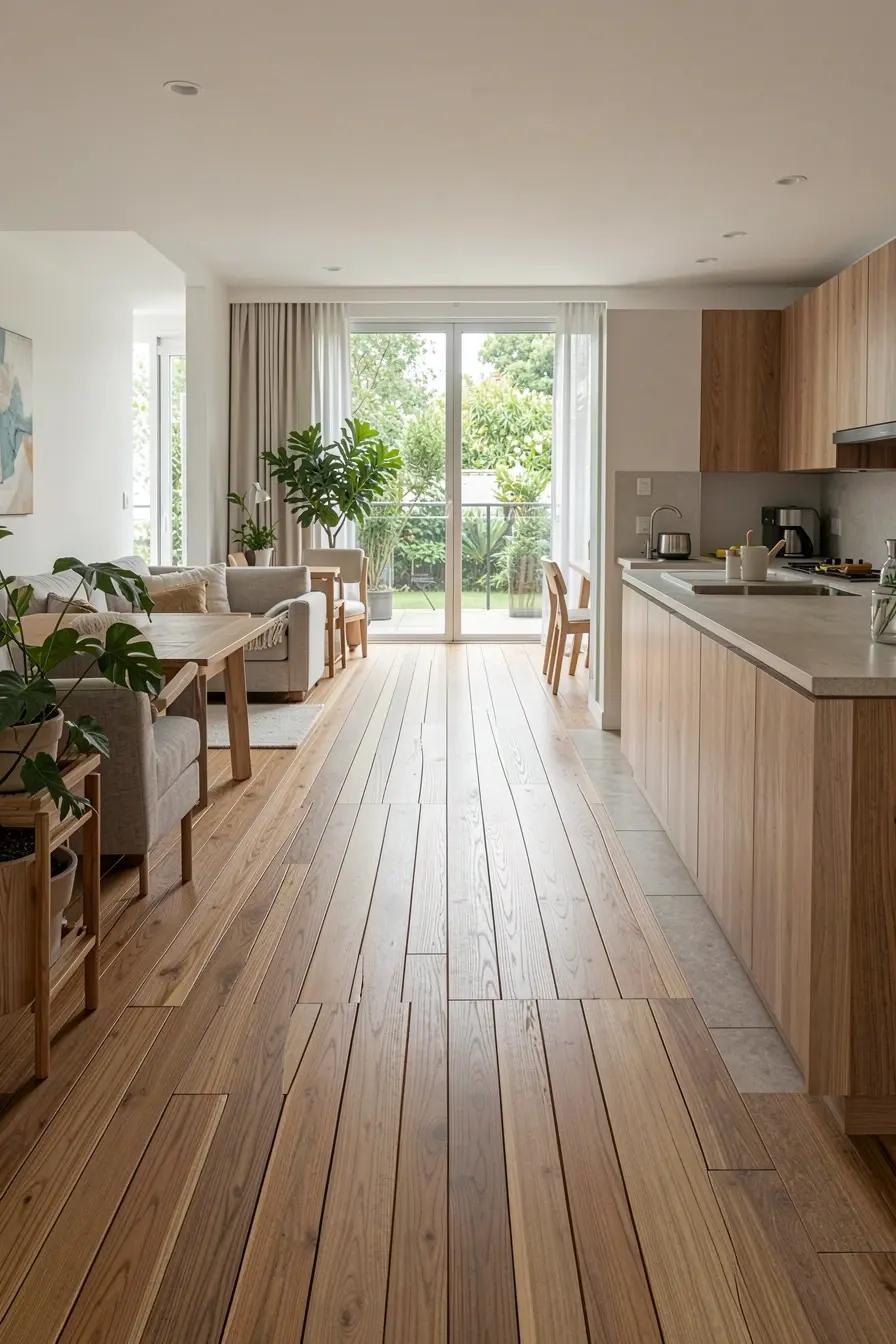 piso-amadeirado-continuo-entre-sala-e-jantar-valorizando-circulacao-e-profundidade-do-ambiente A paginação do piso que imita madeira pode alongar ou diminuir o ambiente piso-amadeirado-continuo-entre-sala-e-jantar-valorizando-circulacao-e-profundidade-do-ambiente A paginação do piso que imita madeira pode alongar ou diminuir o ambiente