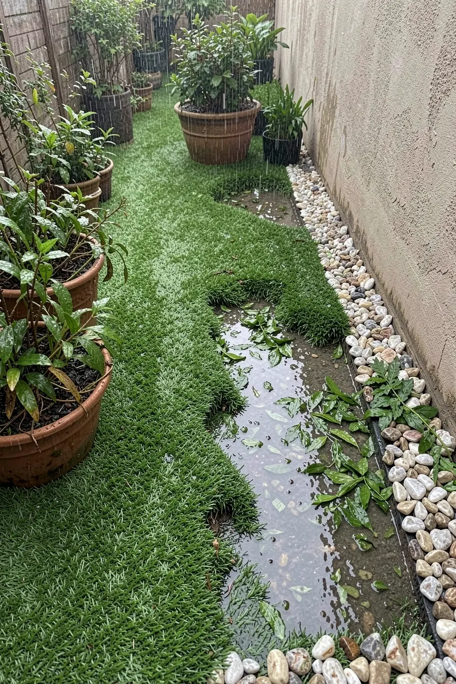 pocas-junto-a-vasos-em-grama-artificial-mal-instalada-apos-chuva-no-jardim Grama artificial no jardim: o que existe sob ela evita poças e mau cheiro pocas-junto-a-vasos-em-grama-artificial-mal-instalada-apos-chuva-no-jardim Grama artificial no jardim: o que existe sob ela evita poças e mau cheiro