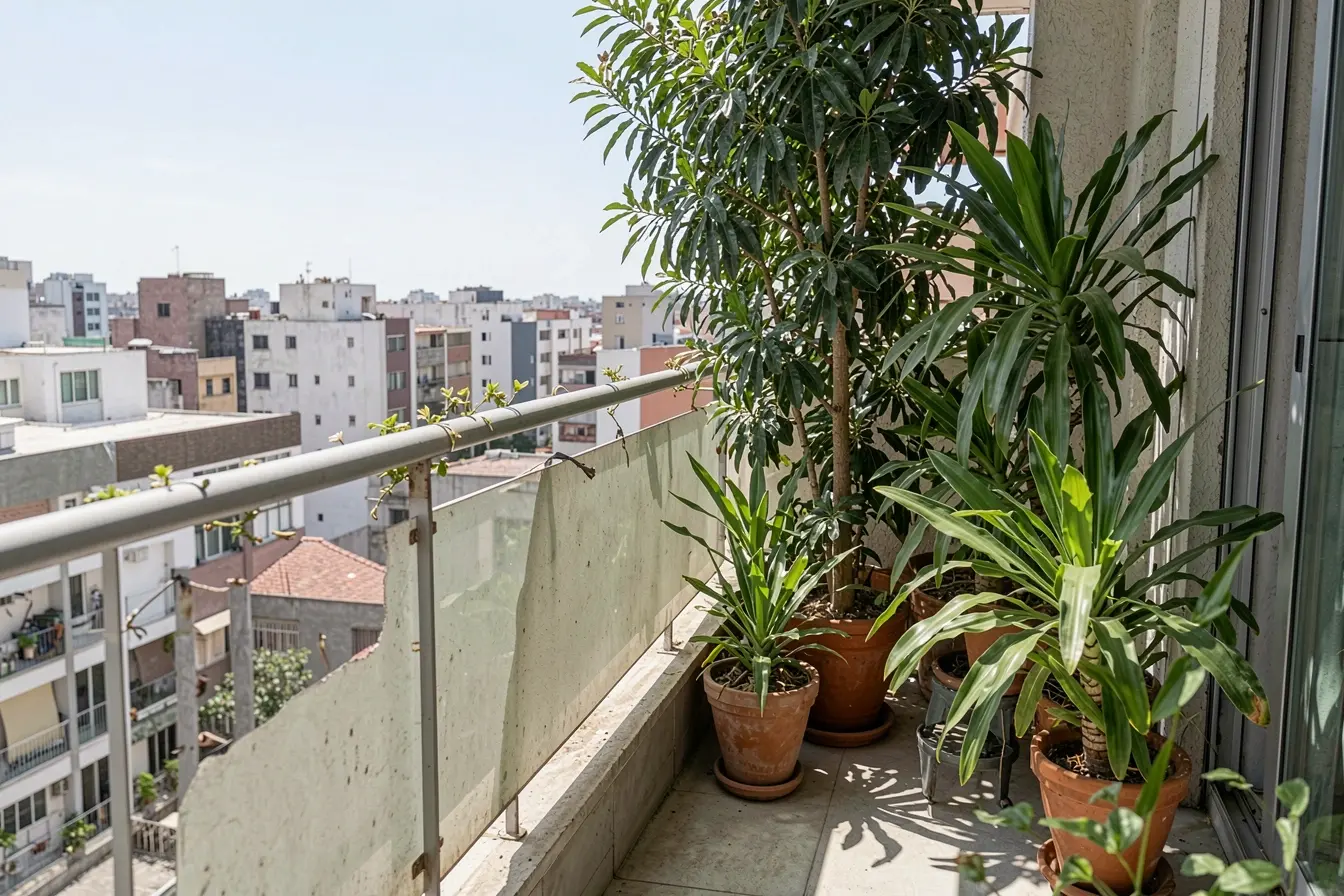 podocarpo-e-pleomele-protegem-a-linha-de-visao-da-sacada-enquanto-plantas-baixas-deixam-o-angulo-alto-exposto Privacidade na sacada do apartamento: plantas que protegem sem fechar o ambiente podocarpo-e-pleomele-protegem-a-linha-de-visao-da-sacada-enquanto-plantas-baixas-deixam-o-angulo-alto-exposto Privacidade na sacada do apartamento: plantas que protegem sem fechar o ambiente